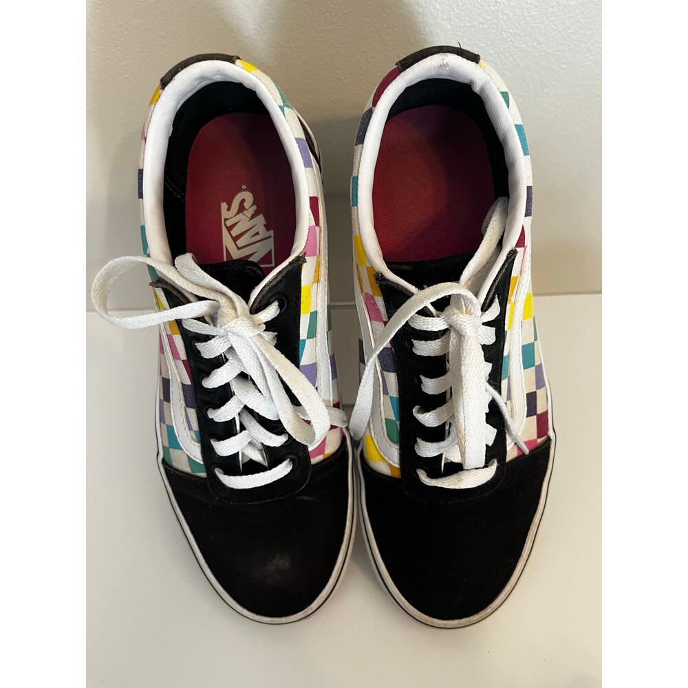 VANS Ward Party Check Rainbow Old Skool Shoes Womans Sz 8.5 Good Condition